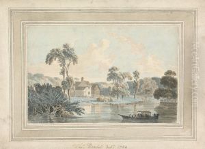 Farmhouse, River and Barge by Thomas Daniell