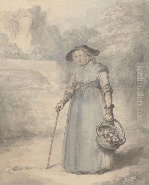 Old Lady with Basket of flowers - view 1