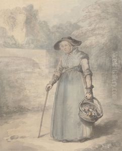 Old Lady with Basket of flowers by Edward Edwards
