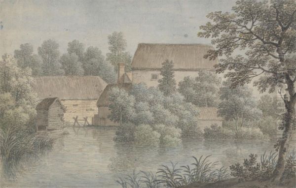 A Village Pond with Farm Buildings - view 1