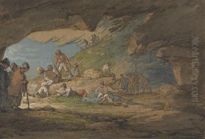 A Cave in Sunlight, with Figures by William Payne