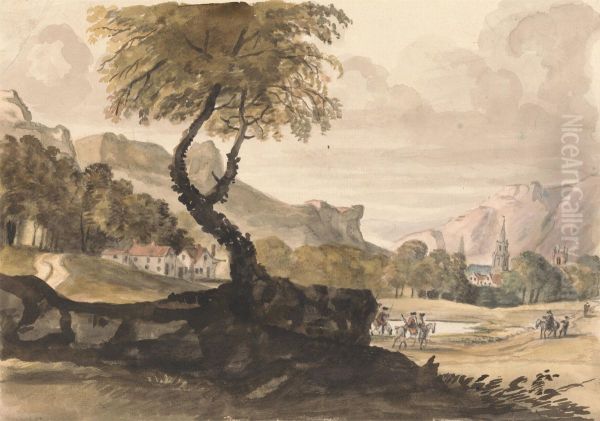 Hilly Scene with Village and Horseman - view 1