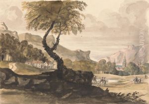 Hilly Scene with Village and Horseman