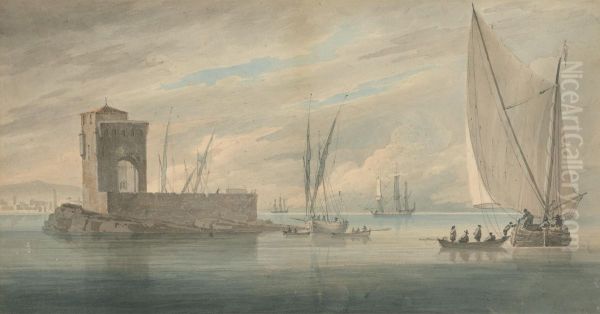 Italian Coast Scene with Island Shipping - view 1