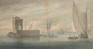 Italian Coast Scene with Island Shipping by James Wilson Carmichael