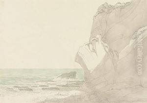 Steep Cliffs Rising at Right, Sea and Rocky Shore at Left by John White Abbott