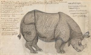 A Rhinoceros in the Peshwa's Menagerie at Poona by Gangaram Chintaman Tambat