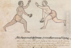 Two Jeyties Fighting by Gangaram Chintaman Tambat