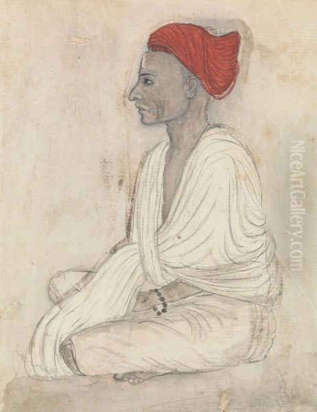 Man in a Red Turban Sitting Crosslegged - view 1