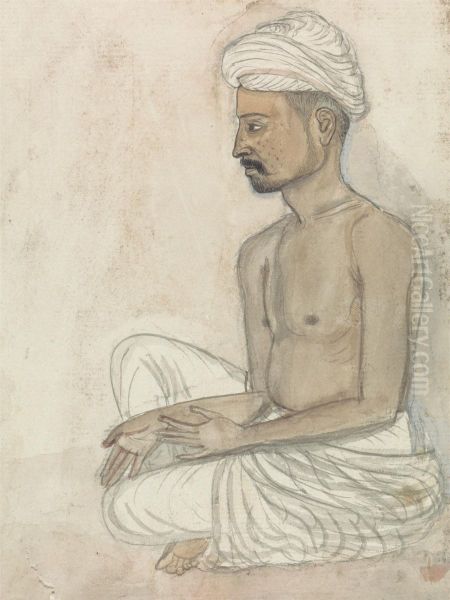 Barechested Man Sitting Crosslegged - view 1