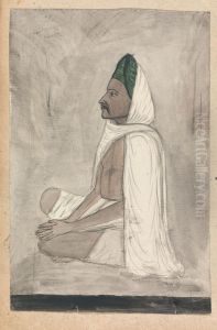 Man in a Green Turban Sitting Crosslegged by Gangaram Chintaman Tambat