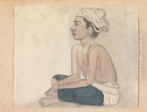 Man with a Blue Cloth over his Legs - view 1