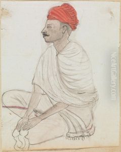 Man with a Red Turban sitting Crosslegged by Gangaram Chintaman Tambat