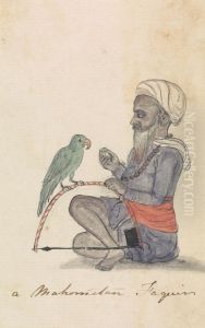 A Mohametan with his Parrot by Gangaram Chintaman Tambat