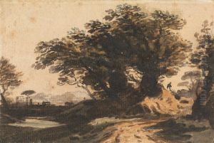 Landscape with a Clump of Trees near a Road and a Stream by John Varley