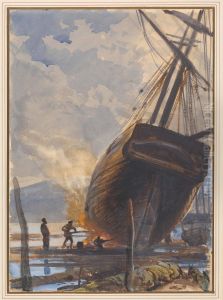Caulking the Schooner, Falmouth Harbour by Joseph Severn
