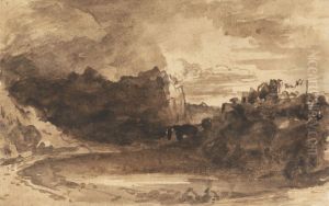 Romantic Landscape with Cliffs and a Castle by John Varley