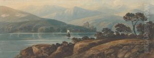 Landscape in Wales with Castle, Lake, and Rocky Foreground by John Varley