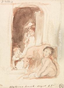 Children with Pig at a Doorway in Ballynahinch, Ireland