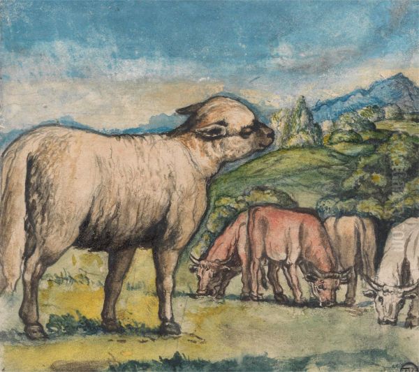 Lamb and Oxen in a Pastoral Landscape - view 1