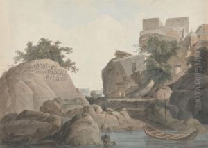 Fakir's Rock at Sultanganj, on the Ganges River by Thomas Daniell