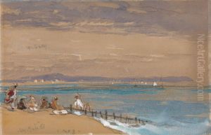 Beach Scene with Figures by a Breakwater