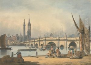 London Bridge and The Monument by Francis Nicholson