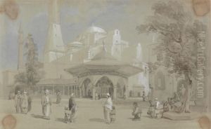 View of Hagia Sophia Mosque and Shadirvan Fountain, Istanbul by Sir Charles D'Oyly, 7th Baronet