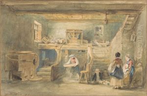 The Interior of Pitlessie Mill with a Man Sieving Corn The Interior of Pitlessie Mill with a Man Sieving Corn