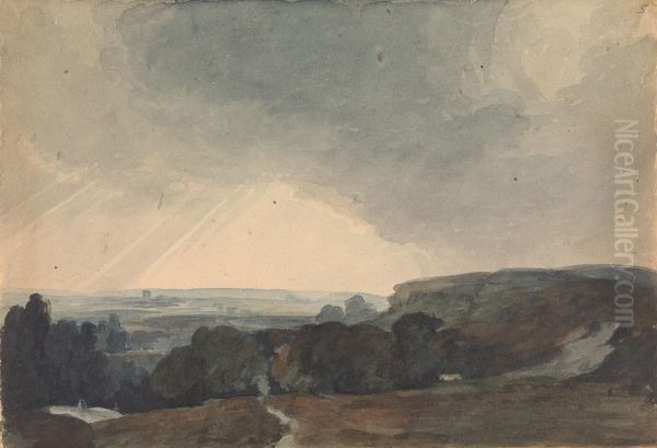 Landscape Scene From Hilltop, Looking into Sunlit Valley - view 1