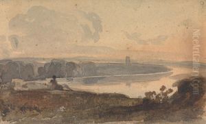Landscape, with Winding River, Figure on Hill in Foreground by Thomas Sully