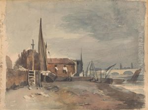 Shore Scene with Buildings and Boats