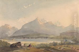 Mountainous Landscape with Lake and Figure in Foreground Mountainous Landscape with Lake and Figure in Foreground