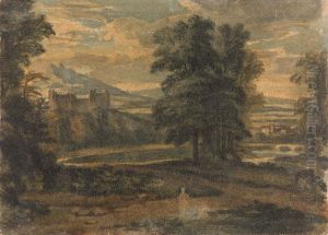 Landscape with Mountains, Castle, Trees and Lake by Thomas Sully