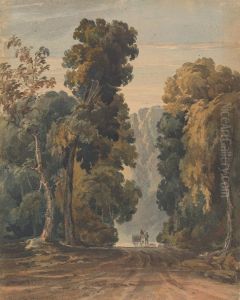 Horse, Cart and Driver on Wide, Tree-lined Lane by Thomas Sully