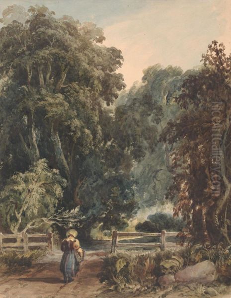 Girl on Lane, Entering Wooded Area - view 1