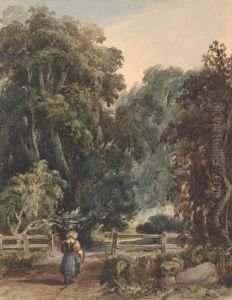Girl on Lane, Entering Wooded Area by Thomas Sully