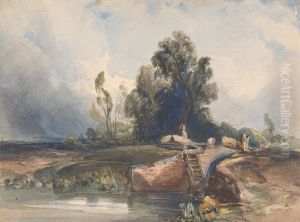 Landscape with Canal and Lock; Figures at Lock by Thomas Sully