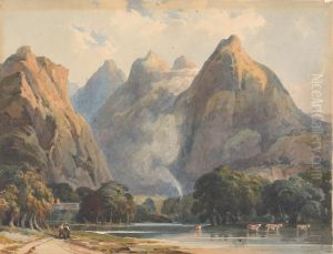 Mountain Scene with Stream, Cows and Figures Mountain Scene with Stream, Cows and Figures