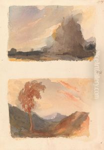 Landscape with Large Cliff in Foreground - Cuyp's Principle (no. 3); Landscape with Tree in Foreground, Mountains in Distance - Both's Principle (no. 4) by Thomas Sully