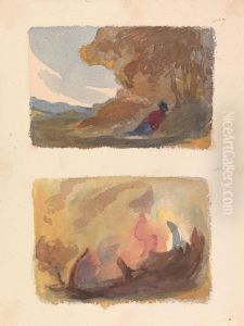 Landscape with Figure Reclining Against Hill - Titian and Venetian School (no. 7); Landscape - Variety of Watercolor Washes (no. 8) Landscape with Figure Reclining Against Hill - Titian and Venetian School (no. 7); Landscape - Variety of Watercolor Washes (no. 8)