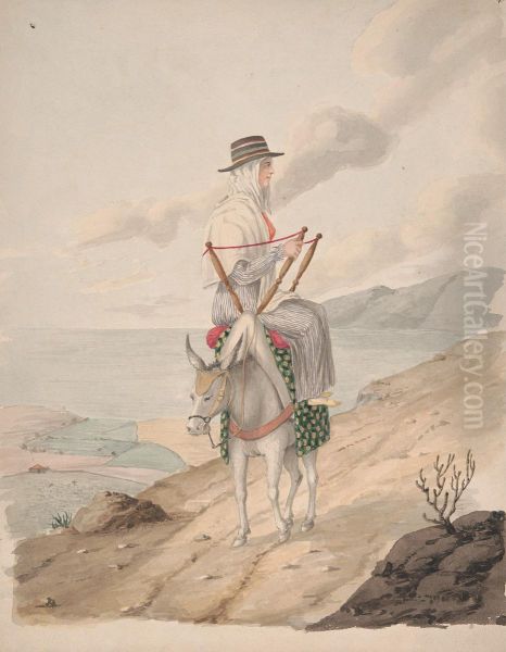 Barandilles, a woman on a donkey - view 1