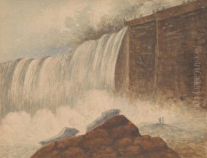 View of Niagara Falls with Two Figures on Rock in Right Foreground