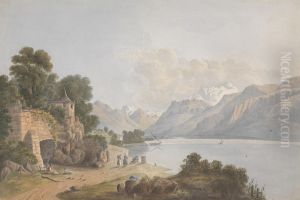 Mountainous Landscape with Lake, Gate and Figures by Isaac Weld