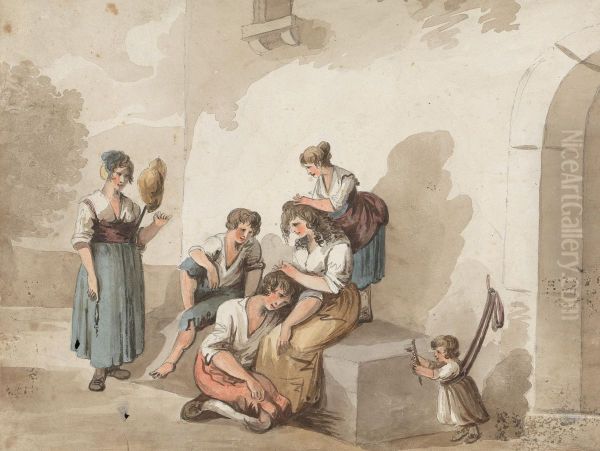 "After Pinnelli" (Group of Peasants Outside a House) - view 1