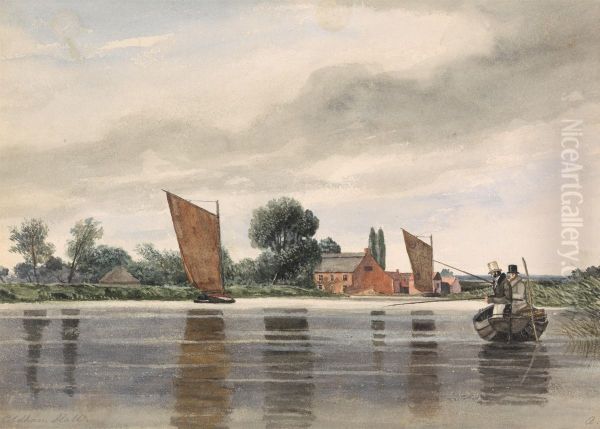 Coldham Hall, with H. Priest and C. Turner Angling, 1835 - view 1