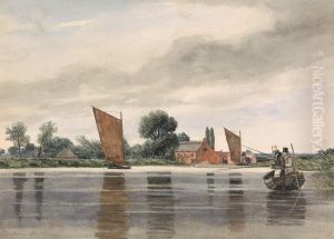 Coldham Hall, with H. Priest and C. Turner Angling, 1835 by Alfred Priest