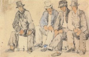 Group of Four Seated Men by Samuel Prout