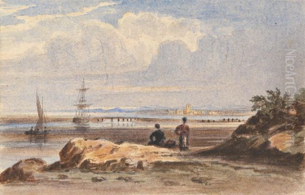 Seashore with Two Figures and a Distant Town - view 1