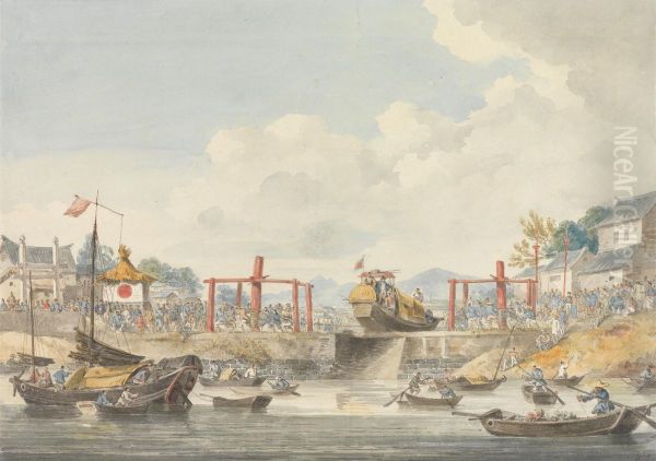 Barges of the Embassy Being Raised from One Canal to Another on Their Way from Han-Tcheou-Foo to Tchu-San, 16 November 1793 - view 1